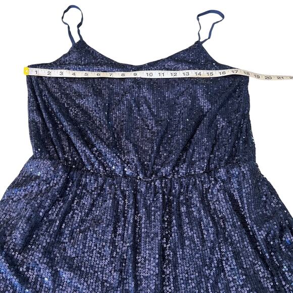 Navy Blue Sequin Knit Romper Woman Size XL Elastic Waist Pockets Lined Clubwear - Picture 9 of 12
